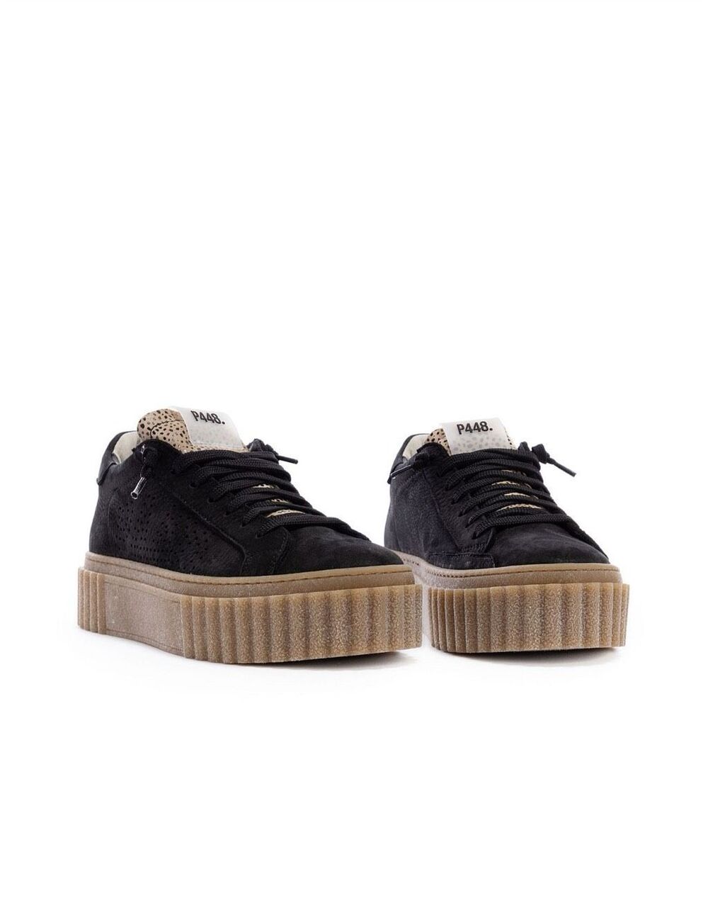 P448 Creeper Leather Lace Up Platform Sneakers Black Beolat 41